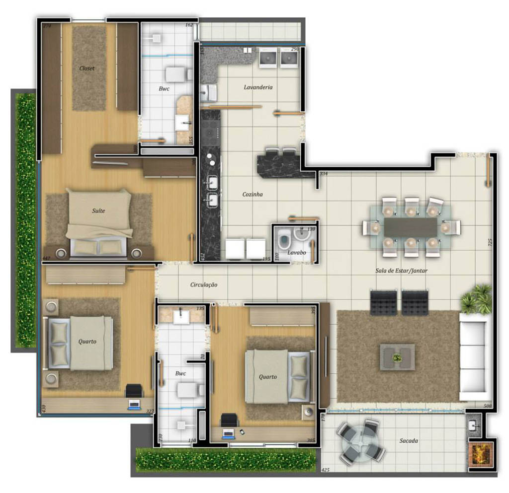 Projeto residencial apartamento 3 quartos