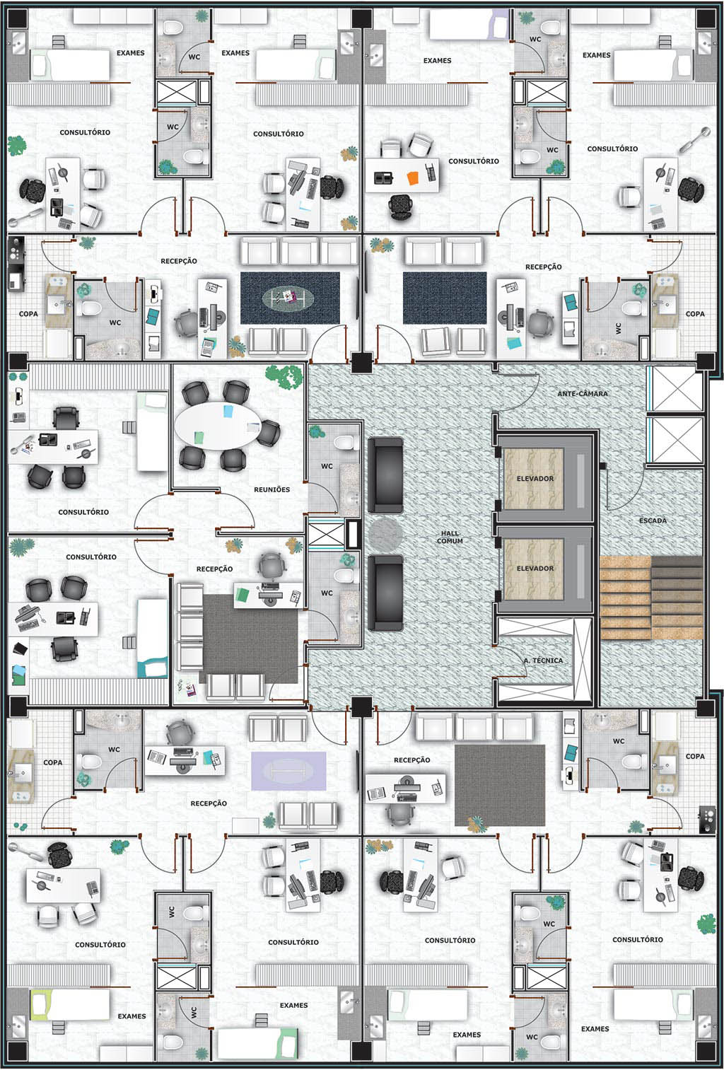 Planta de um andar do Projeto comercial Edifício Corporate